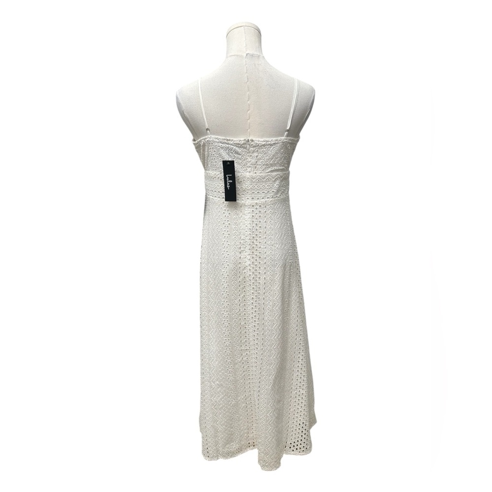 LULUS Adored Aura White Eyelet Embroidered Cutout Midi Dress Size Small $69 NWT - Picture 7 of 12